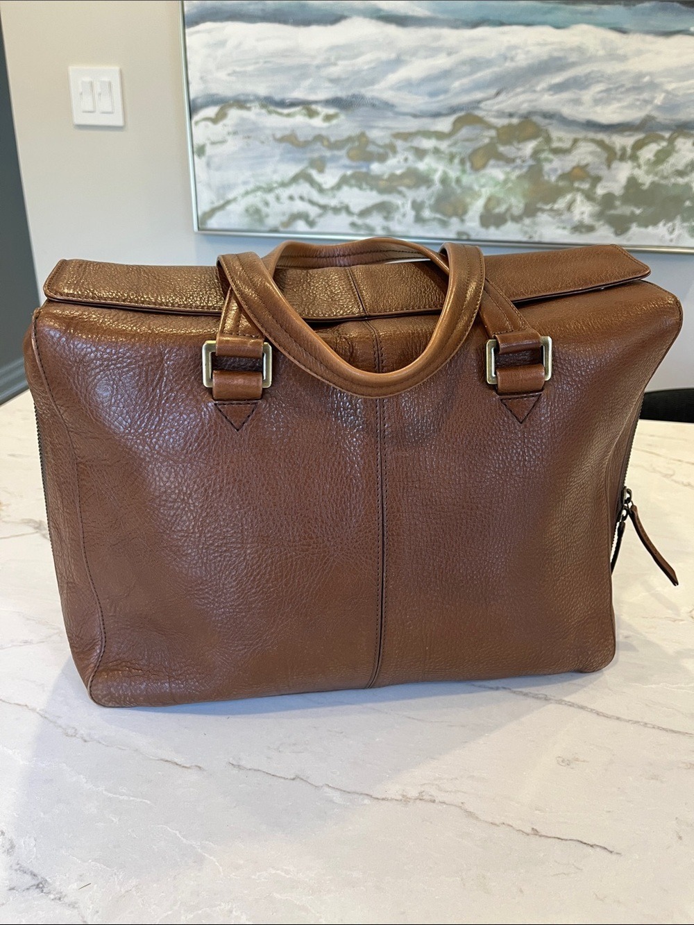 Men's Leather Laptop Bag in Cognac Brown - Classic Work Briefcase